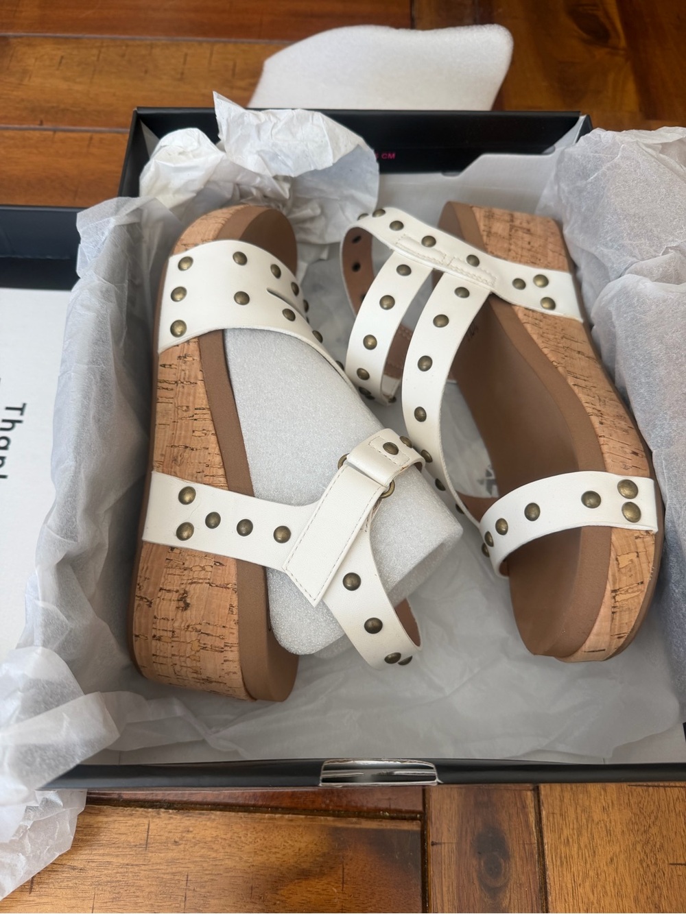 Corkys Womens Wedge Sandals White w/Bronze Studs Size 7 New in Box